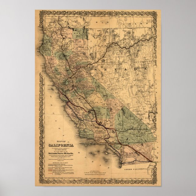 Vintage 1876 California Map Poster (Front)