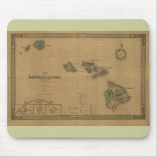 Vintage 1876 Hawaii Map -  Hawaiian Islands Mouse Mat