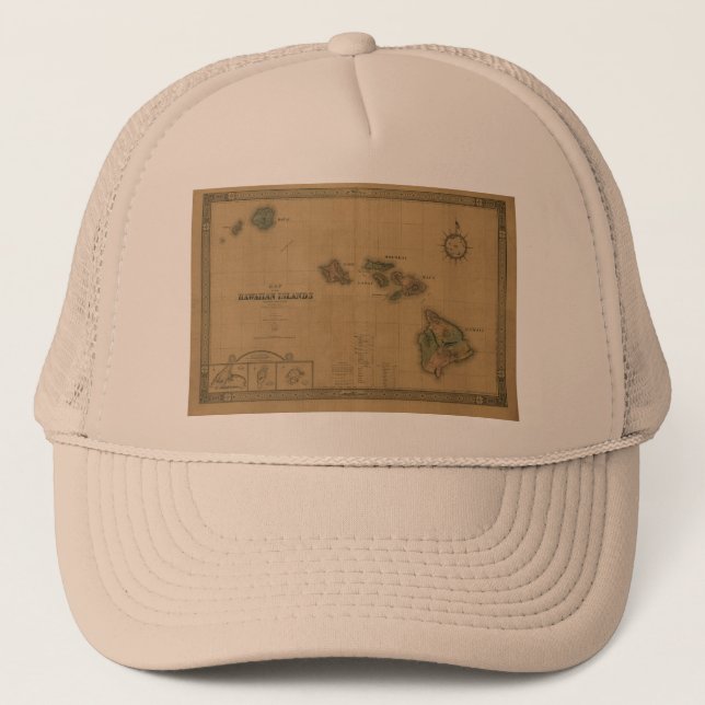 Vintage 1876 Hawaii Map -  Hawaiian Islands Trucker Hat (Front)