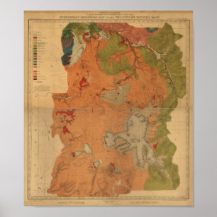 Vintage 1878 Yellowstone Park Map, Wyoming, Montan Poster