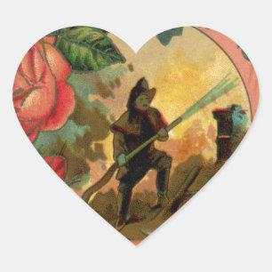 Vintage 1880's Fireman Firefighter Artwork Heart Sticker