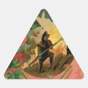 Vintage 1880's Fireman Firefighter Artwork Triangle Sticker