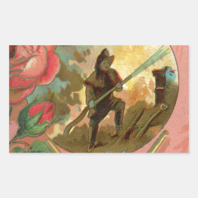 Vintage 1880's Fireman Firefighter Cover Rectangular Sticker (Front)