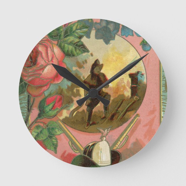 Vintage 1880's Fireman Firefighter Cover Round Clock (Front)