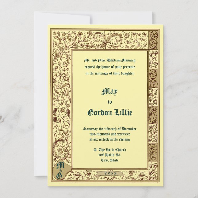 Vintage 1884 Mediaeval Illuminated Style Wedding Invitation (Front)