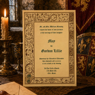 Vintage 1884 Mediaeval Illuminated Style Wedding Invitation