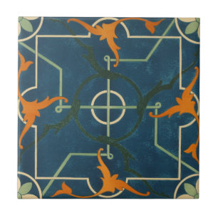 Vintage 1884 Ornamental Ceramic Art Blue Tile