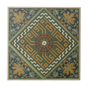 Vintage 1884 Ornamental Green Ceramic Art Tile