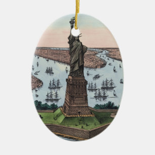 Vintage 1885 Statue of Liberty NYC Harbor Art Ceramic Tree Decoration