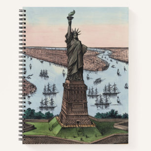 Vintage 1885 Statue of Liberty NYC Harbor Art Notebook