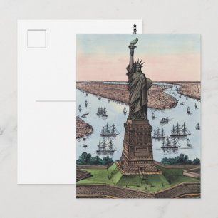 Vintage 1885 Statue of Liberty NYC Harbor Art Postcard