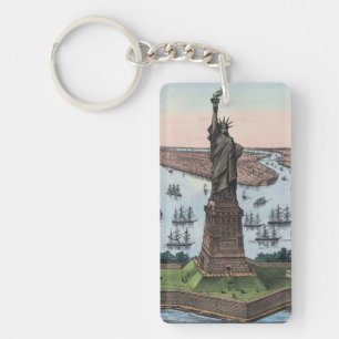Vintage 1885 Statue of Liberty NYC Harbour Art Key Ring