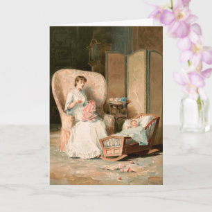 Vintage 1888 Mother and Sleeping Baby, Restored Card