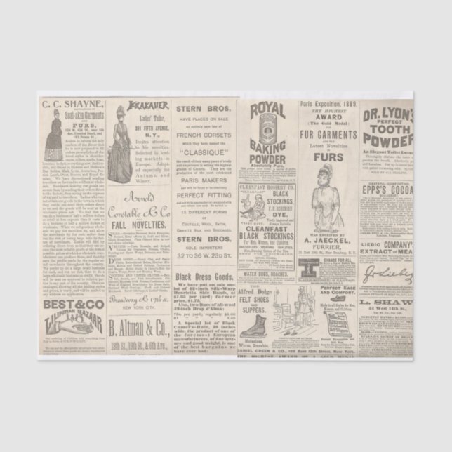 Vintage 1889 Advertisements Tissue Paper (Front)