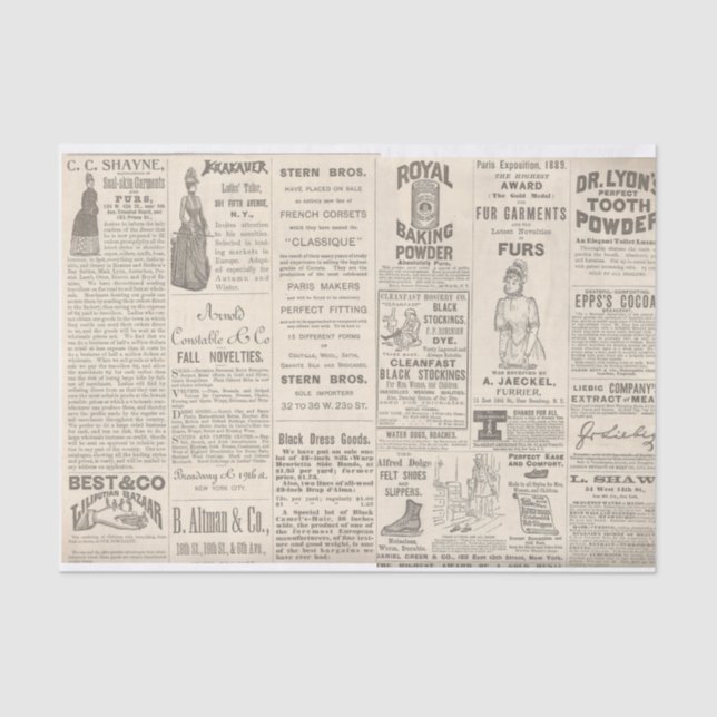 Vintage 1889 Advertisements Tissue Paper (Front)