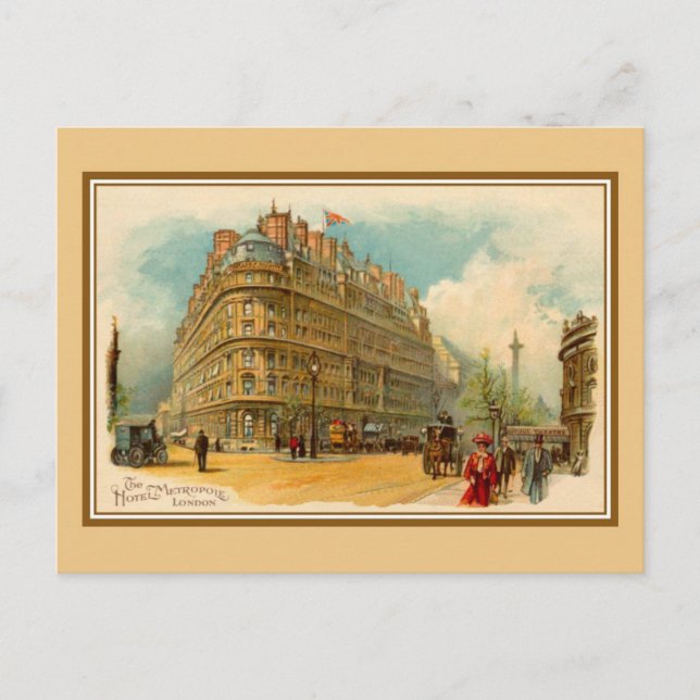 Vintage 1890s art litho London Hotel Metropole Postcard (Front)