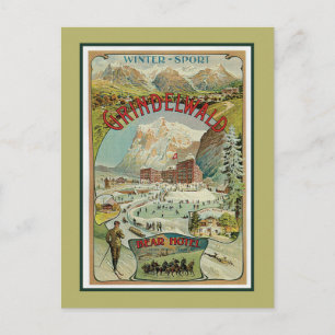 Vintage 1890s Swiss Alps winter sports hotels ad Postcard