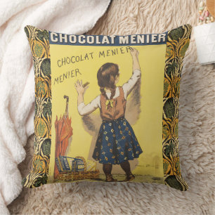 Vintage 1892 Chocolat Menier French Girl Art Cushion