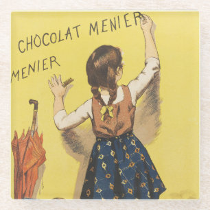 Vintage 1892 Chocolat Menier French Girl Art Glass Coaster