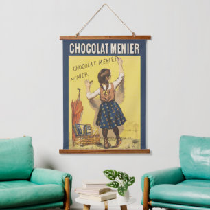 Vintage 1892 Chocolat Menier French Girl Art Hanging Tapestry