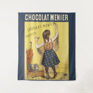Vintage 1892 Chocolat Menier French Girl Art Tapestry