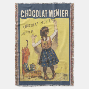 Vintage 1892 Chocolat Menier French Girl Art Throw Blanket