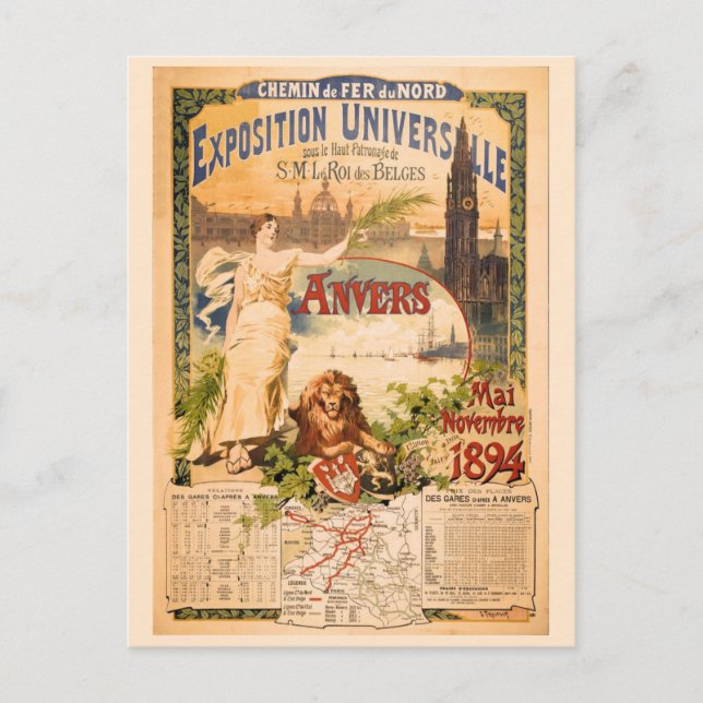 Vintage 1894 Antwerp World Exposition Postcard (Front)