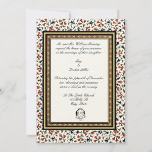 Vintage 18th Century Elegant Indian Floral Wedding Invitation