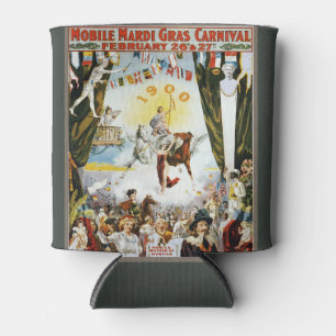 Vintage 1900 Mobile Mardi Gras Carnival Poster Art Can Cooler
