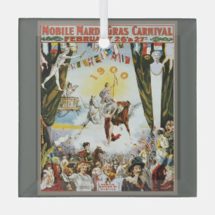 Vintage 1900 Mobile Mardi Gras Carnival Poster Art Glass Tree Decoration