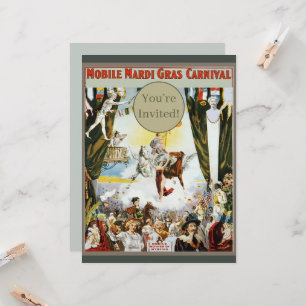 Vintage 1900 Mobile Mardi Gras Carnival Poster Art Invitation