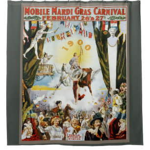 Vintage 1900 Mobile Mardi Gras Carnival Poster Art Shower Curtain