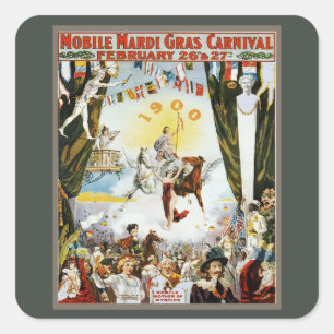 Vintage 1900 Mobile Mardi Gras Carnival Poster Art Square Sticker