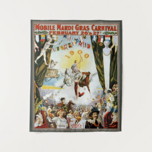 Vintage 1900 Mobile Mardi Gras Carnival Poster Art Tapestry