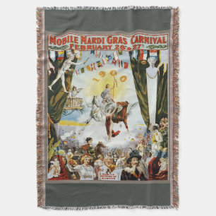 Vintage 1900 Mobile Mardi Gras Carnival Poster Art Throw Blanket