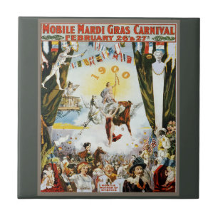 Vintage 1900 Mobile Mardi Gras Carnival Poster Art Tile