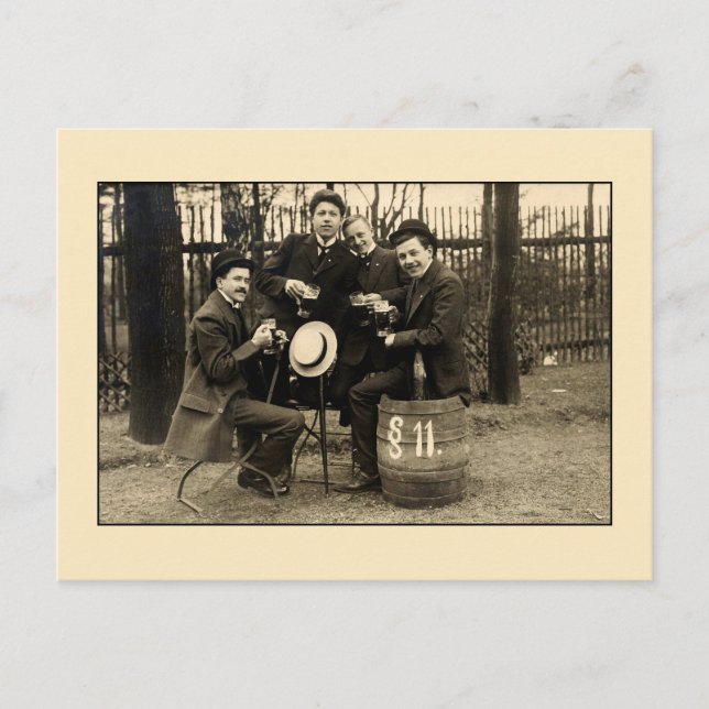 Vintage 1900s beer drinking buddies photo postcard (Front)