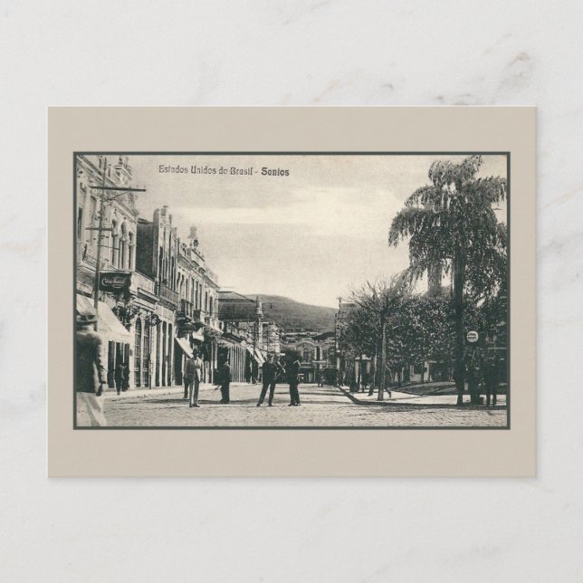 Vintage 1900s Santos street scene Brazil Postcard (Front)