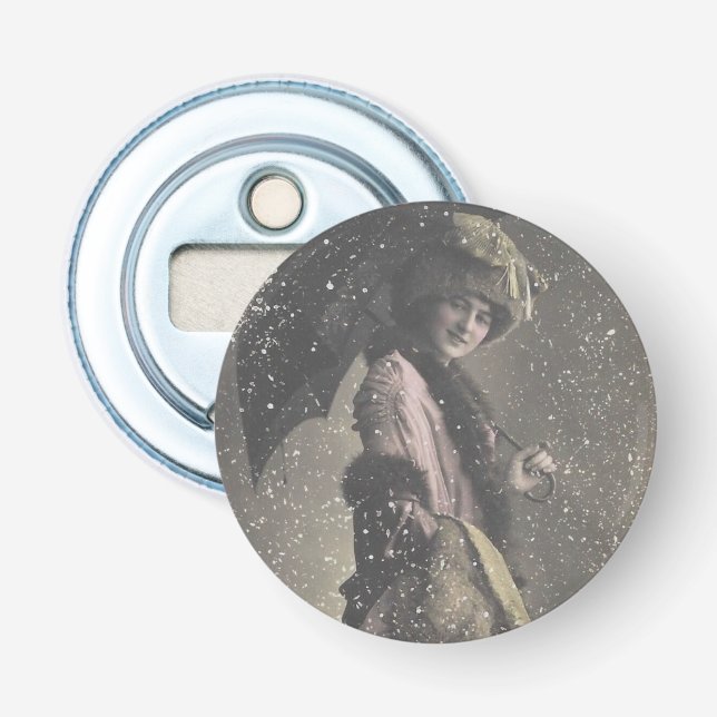 Vintage 1900s Snowy Lady Bottle Opener (Front)