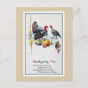 Vintage 1900s Thanksgiving, turkeys, poem Holiday Postcard