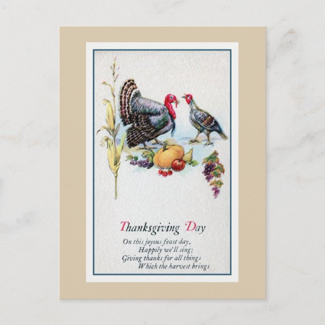 Vintage 1900s Thanksgiving, turkeys, poem Holiday Postcard (Front)