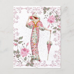 Vintage 1900's woman framed with roses postcard