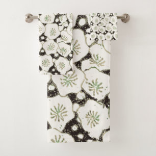 Vintage 1902 Japanese Floral: Black White Blossom Bath Towel Set