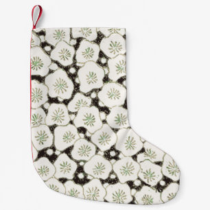 Vintage 1902 Japanese Floral: Black White Blossom Small Christmas Stocking