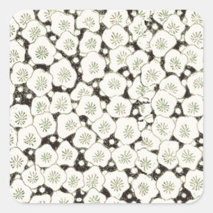 Vintage 1902 Japanese Floral: Black White Blossom Square Sticker
