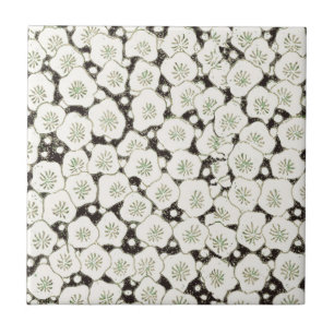 Vintage 1902 Japanese Floral: Black White Blossom Tile