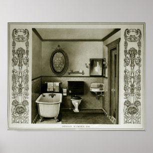 Vintage 1903 Bath Room Illustration Poster