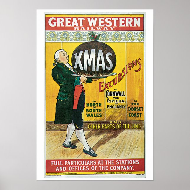 Vintage 1903 British Christmas train travel ad Poster (Front)