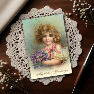 Vintage 1904 Blonde Girl Violets Birthday Postcard