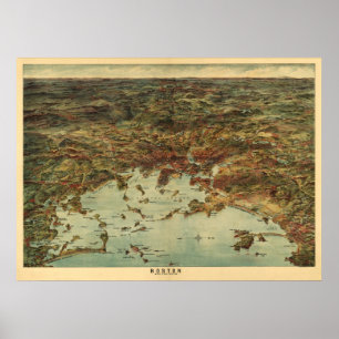 Vintage 1905 Boston View / Map Poster